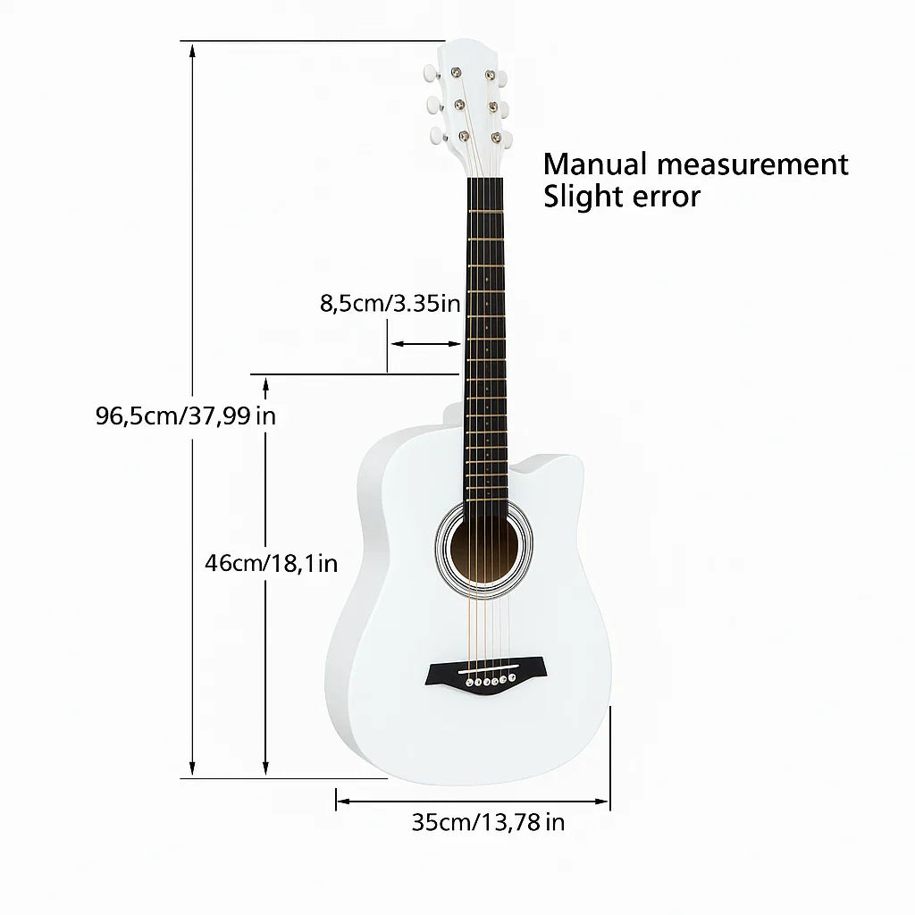 Chitară acustică 4/4 albă – design elegant, sunet clar și echilibrat